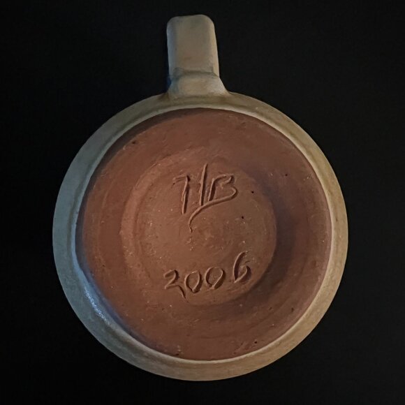 Handcrafted Pottery Mug Glazed in Hues of Blue and Golden Beige ~ Artist Signed - Picture 11 of 14